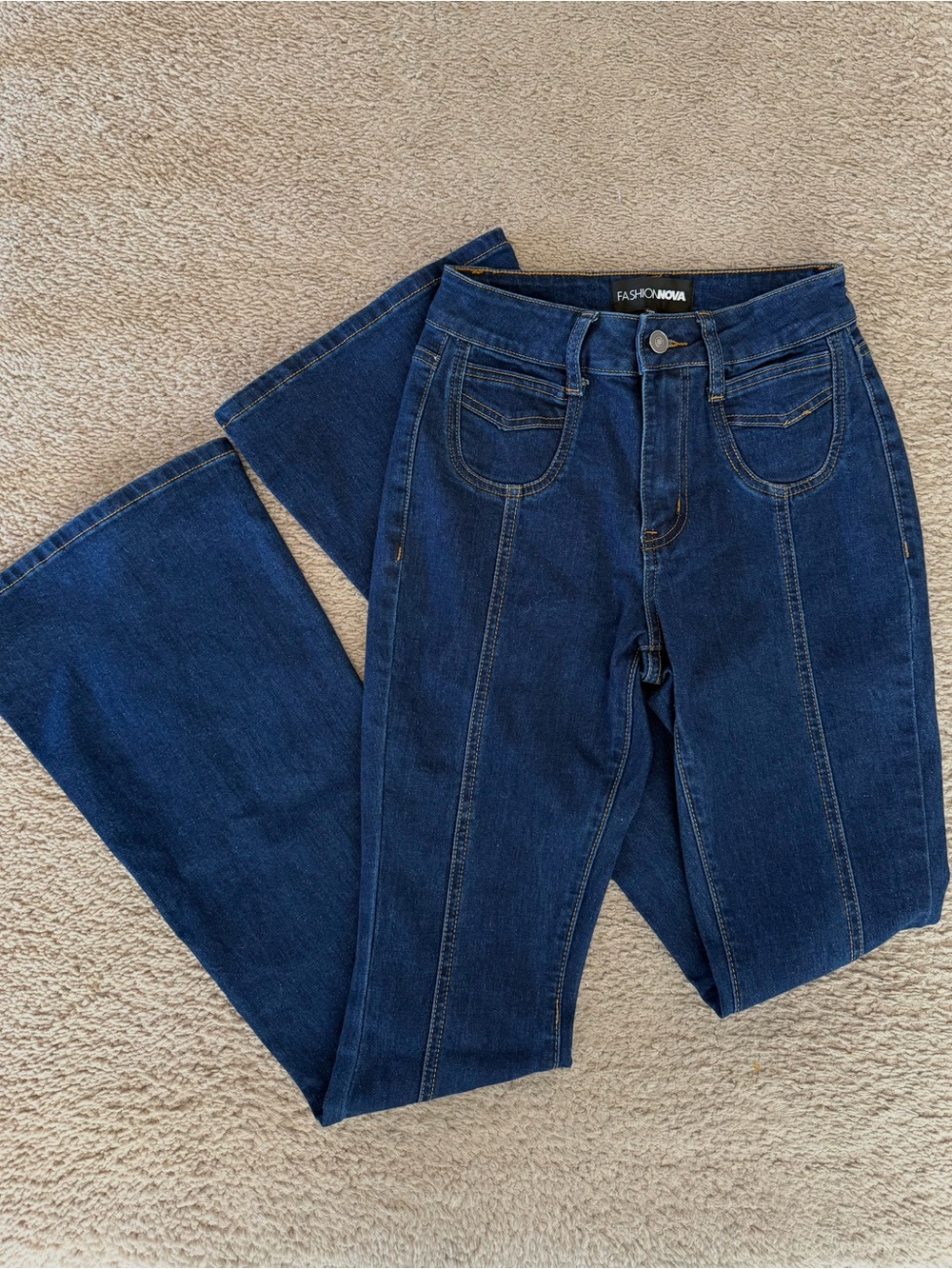 Fashion Nova Dark Blue High-Rise Flare Jeans
